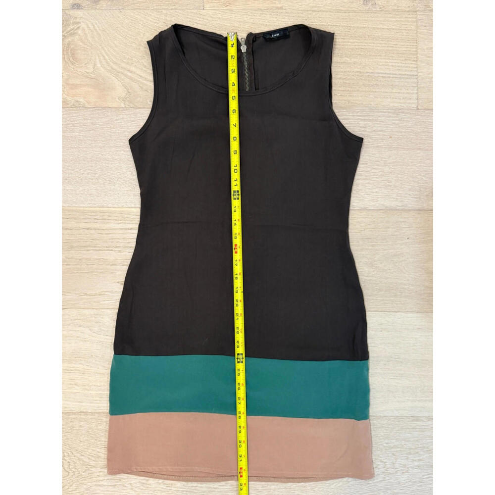 Colorblock Mini Dress Black Green Tan Sleeveless Women’s Size S/M - Picture 4 of 5